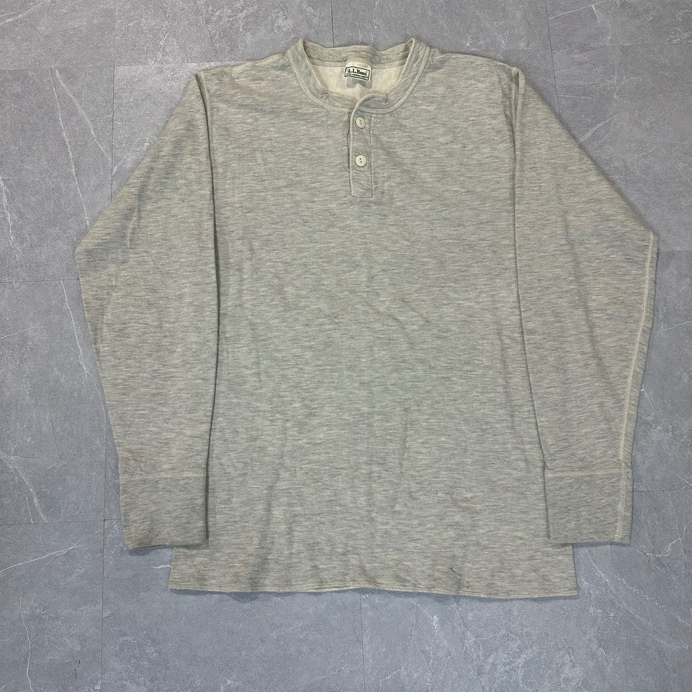 LL Bean River Driver's Shirt Mens Gray Henley Long Sleeve Dual Layer 4132